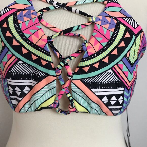 L.A. Hearts Bikini Top Lace Up Tribal Padded Swimwear - Picture 3 of 8